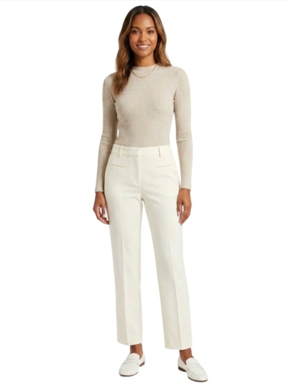 Maeve White Straight-Leg Ankle Trousers High Rise Cropped Nautical Fresh Clean 2
